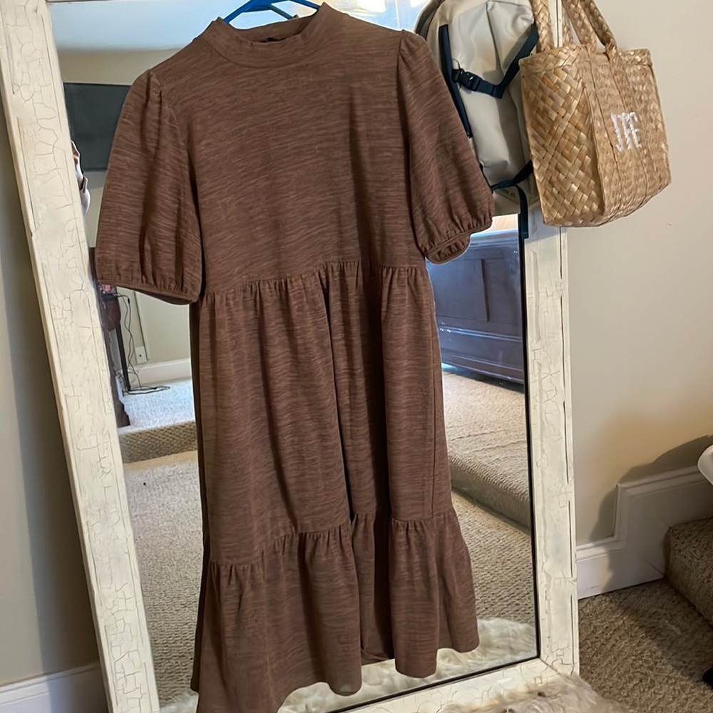 Mocha colored puff sleeve midi